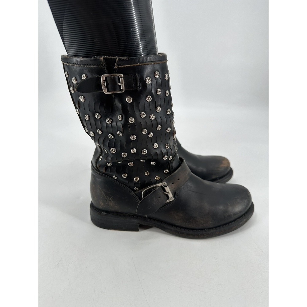 Vintage Frye Women Boot 6B Jenna Studded Disc Antique Distressed Leather‎ Combat